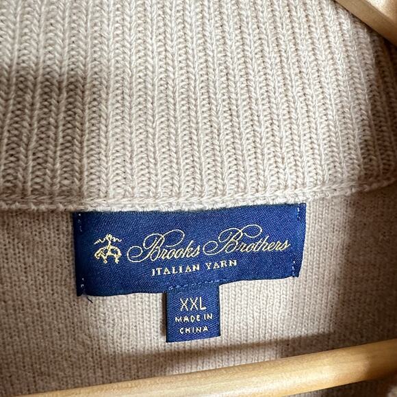 BROOKS BROTHERS Classic Quilted Half Zip Sweater Wool Cashmere Tan Sz XXL {W6} - Picture 5 of 6
